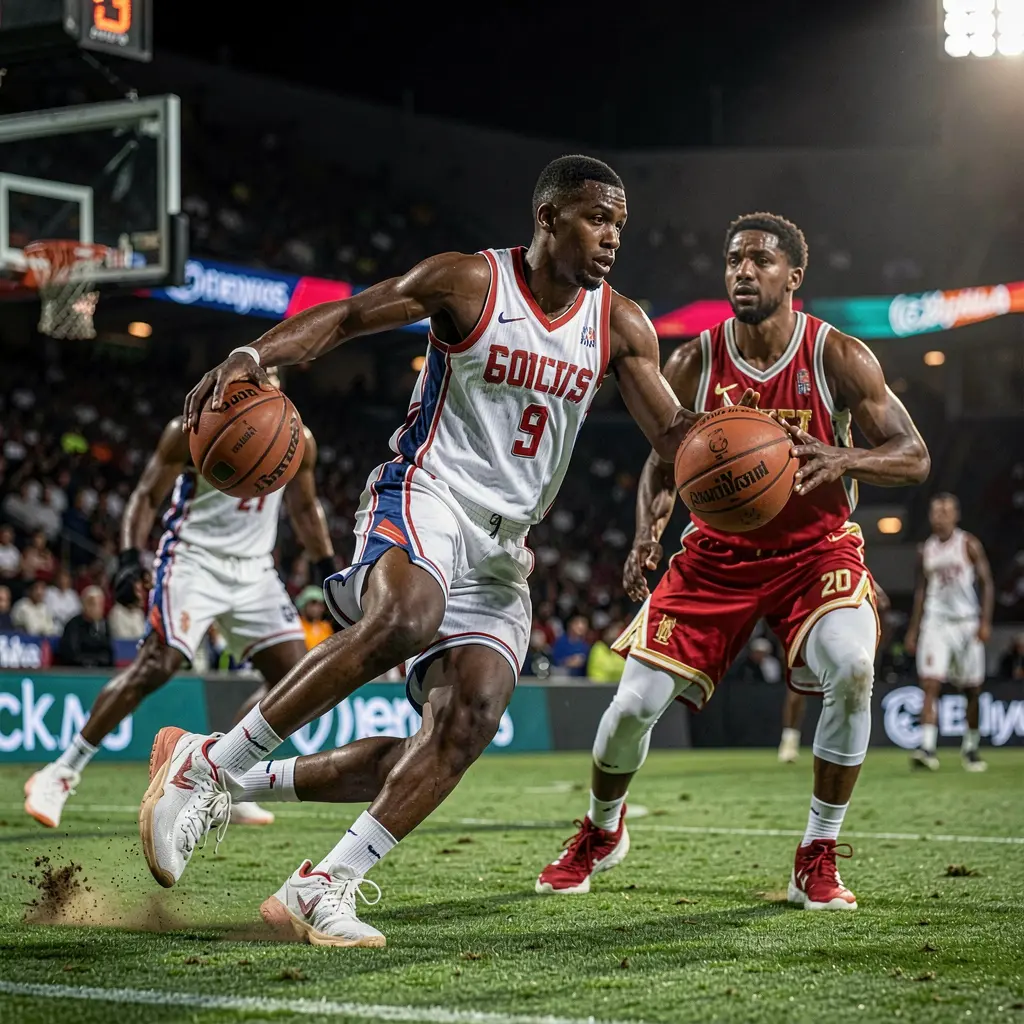 Intense basketball moment with players battling for the ball in a packed arena captured in dramatic lighting representing high stakes betting action with D9D9D9 in the Philippines